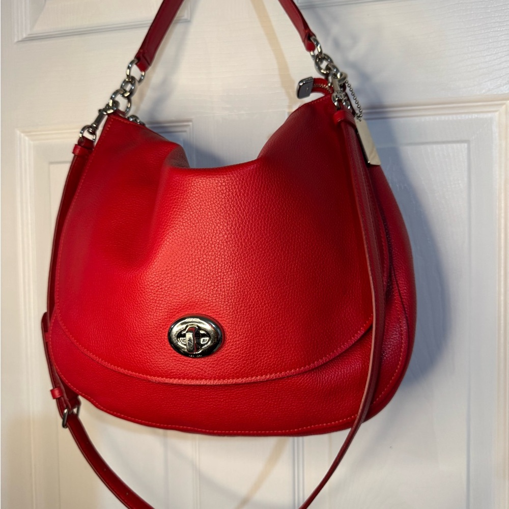 COACH Red Pebble Leather Shoulder/crossbody Women's Bag
